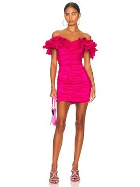 Lovers and Friends REVOLVE Nikolina Ruched Dress in Magenta Size L